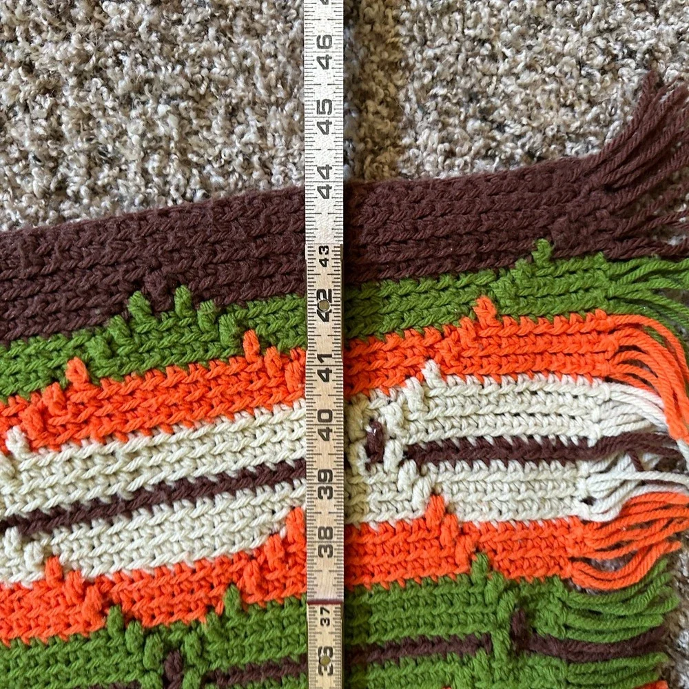 VTG crochet Afghan Throw Blanket Handmade 70s orange‎ green brown gold 72x44